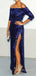 Off Shoulder Sequins Side Slit Long Evening Prom Dresses, Half Sleeves Custom Prom Dress, MR8916