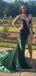 Gorgeous Green Velvet Beaded High Slit Long Evening Prom Dresses, Mermaid Strapless Prom Dress, MR8920