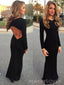 Backless Mermaid Black Long Evening Prom Dresses, Long Sleeves Prom Dress, MR8923