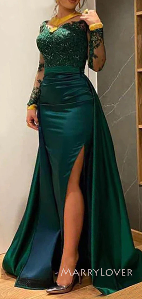 Long Sleeves Mermaid Side Slit Long Evening Prom Dresses, Emerald Gree MarryLover Long Sleeves Mermaid Side Slit Long Evening Prom Dresses, Emerald Gree MarryLover