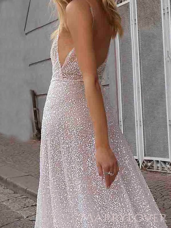 Deep V-neck Sparkly Sequins Long Evening Prom Dresses, Spaghetti Straps Prom Dress, MR8929 Deep V-neck Sparkly Sequins Long Evening Prom Dresses, Spaghetti Straps Prom Dress, MR8929