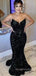 Mermaid Black Sequins Long Evening Prom Dresses, Strapless Prom Dress, MR8937