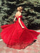 Off Shoulder Red Sequins A-line Long Evening Prom Dresses, Sweetheart Prom Dress, MR8940