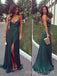 Sexy Dark Green Satin Spaghetti Straps Long Evening Prom Dresses, V-neck Prom Dress, MR8944