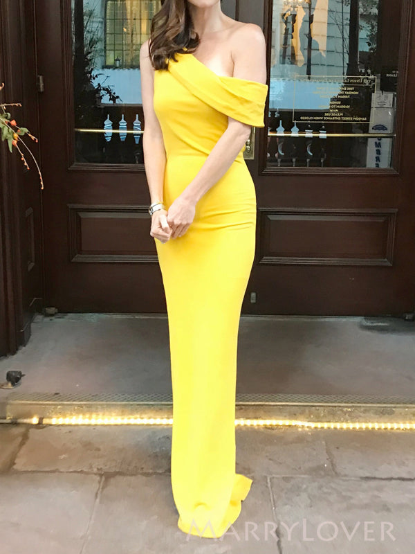Gorgeous Mermaid Yellow Long Evening Prom Dresses, One Shoulder Prom Dress, MR8946
