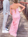 Pink Sequins Mermaid Spaghetti Straps Long Evening Prom Dresses, V-neck Prom Dress, MR8950