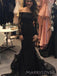 Off Shoulder Mermaid Long Sleeves Long Evening Prom Dresses, Black Prom Dress, MR8953