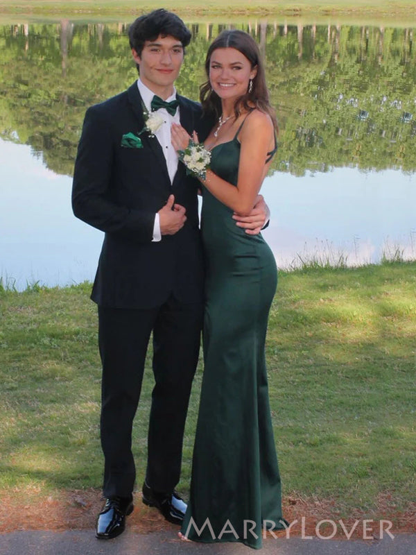 Spaghetti Straps Mermaid Emerald Green Satin Long Evening Prom Dresses MarryLover Spaghetti Straps Mermaid Emerald Green Satin Long Evening Prom Dresses MarryLover