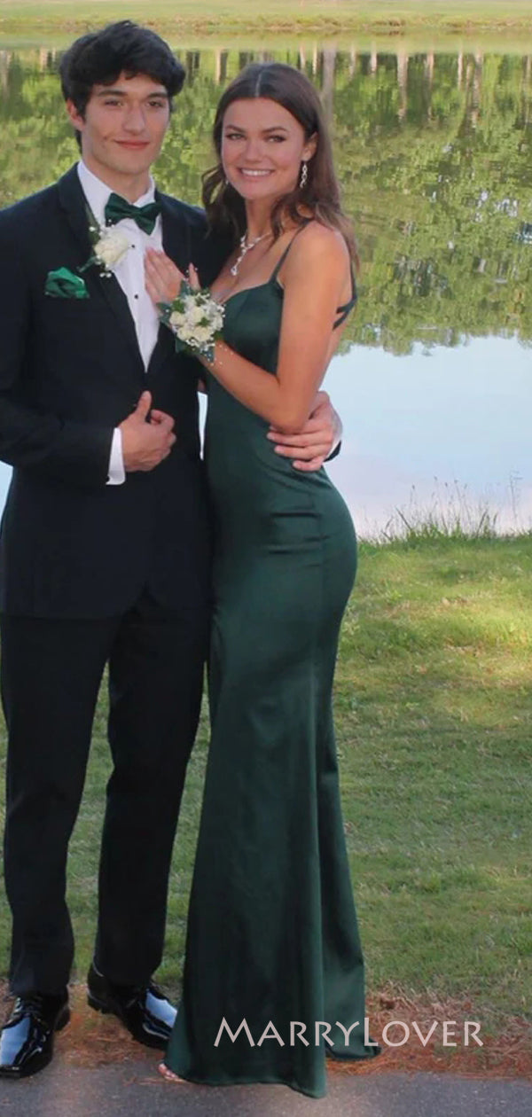 Spaghetti Straps Mermaid Emerald Green Satin Long Evening Prom Dresses MarryLover Spaghetti Straps Mermaid Emerald Green Satin Long Evening Prom Dresses MarryLover