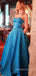 Strapless Blue Satin A-line Long Evening Prom Dresses, Sweetheart Custom Prom Dress, MR8958