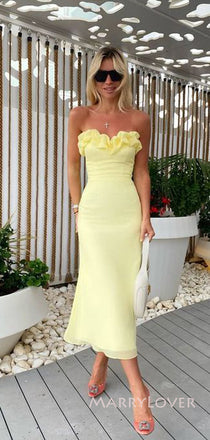 Mermaid Yellow Strapless Long Evening Prom Dresses, Gorgeous Custom Prom Dress, MR8959