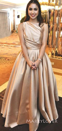 Formal One Shoulder Satin Long Evening Prom Dresses, A-line Custom Prom Dress, MR8964