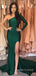 Long Sleeves Dark Green Satin Mermaid Long Evening Prom Dresses, Side Slit Prom Dress, MR8966