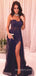 Sweetheart Tulle Appliques Mermaid Long Evening Prom Dresses, Strapless Side Slit Prom Dress, MR8968