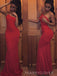 One Shoulder Sheath Mermaid Red Backless Long Evening Prom Dresses, MR8971