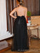 A-line Black Tulle Appliques Long Evening Prom Dresses, MR8972