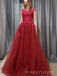 Red Tulle Appliques Formal Long Evening Prom Dresses, A-line Prom Dress, MR8974
