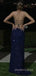 Spaghetti Straps Blue Sequins Side Slit Long Evening Prom Dresses, Mermaid Prom Dress, MR8977