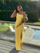 Simple One Shoulder Yellow Mermaid Long Evening Prom Dresses, Side Slit Custom Prom Dress, MR8985