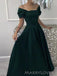 Dark Green Satin Off Shoulder Long Evening Prom Dresses, A-line Prom Dress, MR8987