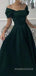 Dark Green Satin Off Shoulder Long Evening Prom Dresses, A-line Prom Dress, MR8987