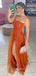 A-line Tulle Spaghetti Straps Long Evening Prom Dresses, Backless Side Slit Prom Dress, MR8991