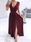 A-line Burgundy Side Slit Long Evening Prom Dresses, Deep V-neck Prom Dress, MR8995