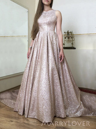 Sparkly A-line Sequins Formal Long Evening Prom Dresses, MR9020