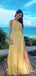 Yellow Chiffon A-line Side Slit Long Evening Prom Dresses, One Shoulder Prom Dress, MR9029