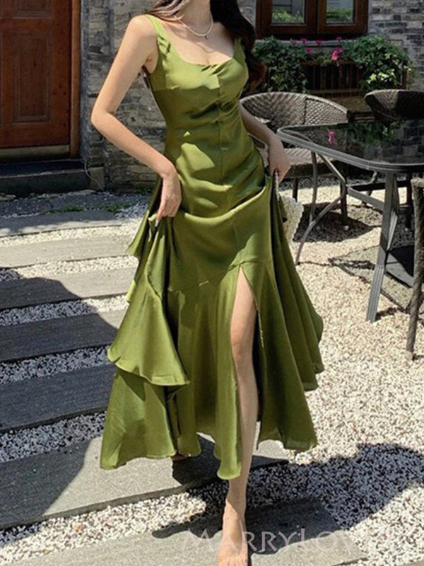 Gorgeous Green Satin Mermaid Long Evening Prom Dresses, Side Slit Prom MarryLover Gorgeous Green Satin Mermaid Long Evening Prom Dresses, Side Slit Prom MarryLover