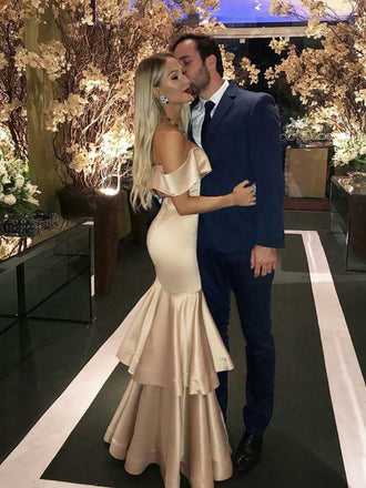 Off Shoulder Mermaid Satin Sweetheart Long Evening Prom Dresses, Prom Dress, MR9050