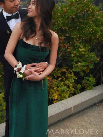 Green Velvet Mermaid Spaghetti Straps Long Evening Prom Dresses, MR9053