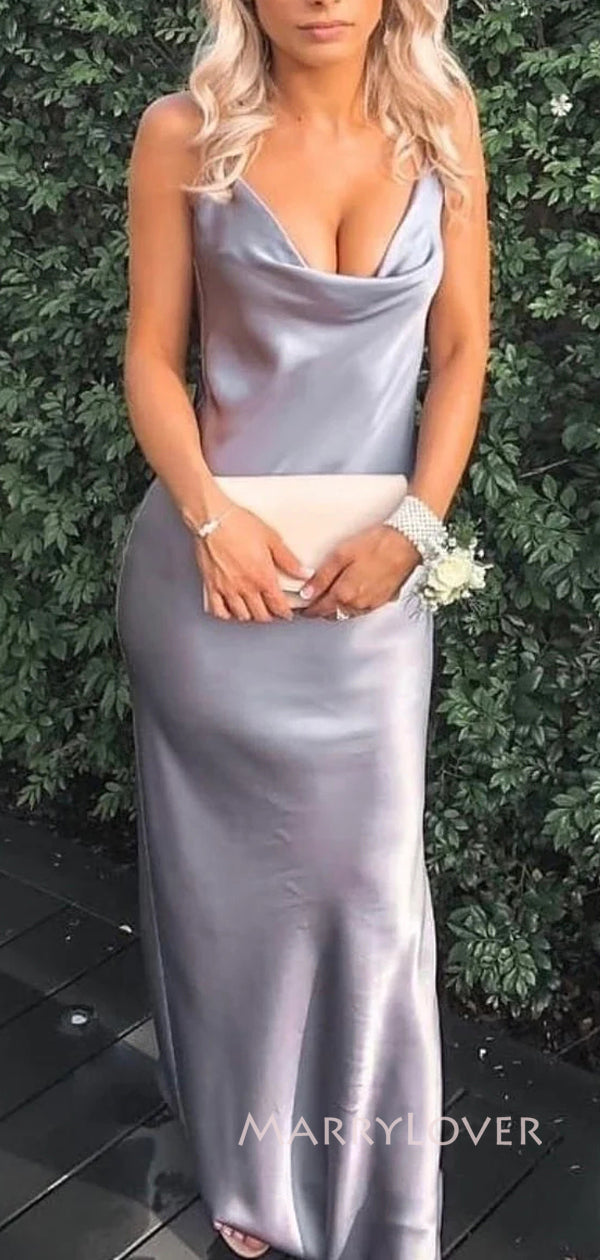Cowl-neck Silver Grey Satin Mermaid Long Evening Prom Dresses, Spaghet MarryLover Cowl-neck Silver Grey Satin Mermaid Long Evening Prom Dresses, Spaghet MarryLover
