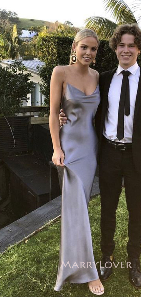 Popular Grey Satin Mermaid Spaghetti Straps Long Evening Prom Dresses, MarryLover Popular Grey Satin Mermaid Spaghetti Straps Long Evening Prom Dresses, MarryLover