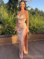 Sexy High Slit Mermaid Spaghetti Straps Long Evening Prom Dresses, Sweetheart Satin Prom Dress, MR9079
