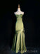 Gordeous Mermaid Spaghetti Straps Long Evening Prom Dresses, Green Satin Prom Dress, MR9086