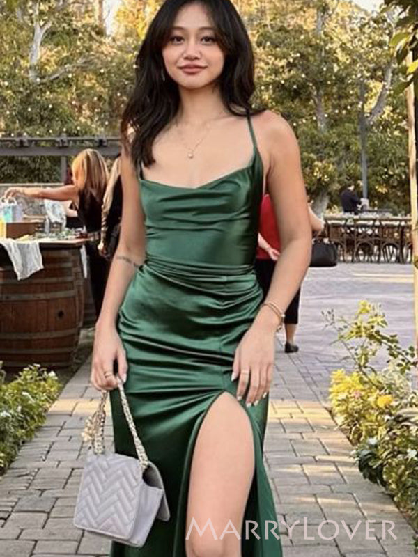 Popular Emerald Green Satin Spaghetti Straps Long Evening Prom Dresses MarryLover Popular Emerald Green Satin Spaghetti Straps Long Evening Prom Dresses MarryLover