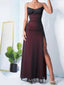 Gorgeous Mermaid Side Slit Chiffon Long Evening Prom Dresses, Black Red Prom Dress, MR9091