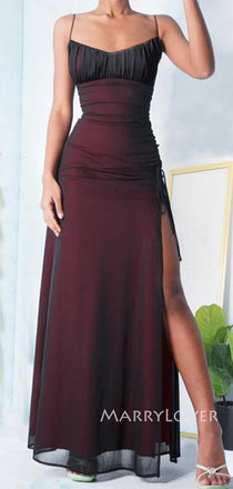Gorgeous Mermaid Side Slit Chiffon Long Evening Prom Dresses, Black Red Prom Dress, MR9091