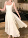 A-line White Chiffon Straps Long Evening Prom Dresses, MR9097
