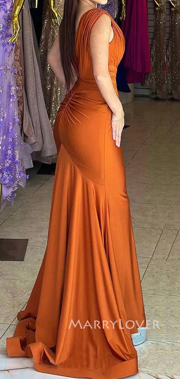 V-neck Burnt Orange Satin Mermaid Long Evening Prom Dresses, MR9119 MarryLover V-neck Burnt Orange Satin Mermaid Long Evening Prom Dresses, MR9119 MarryLover