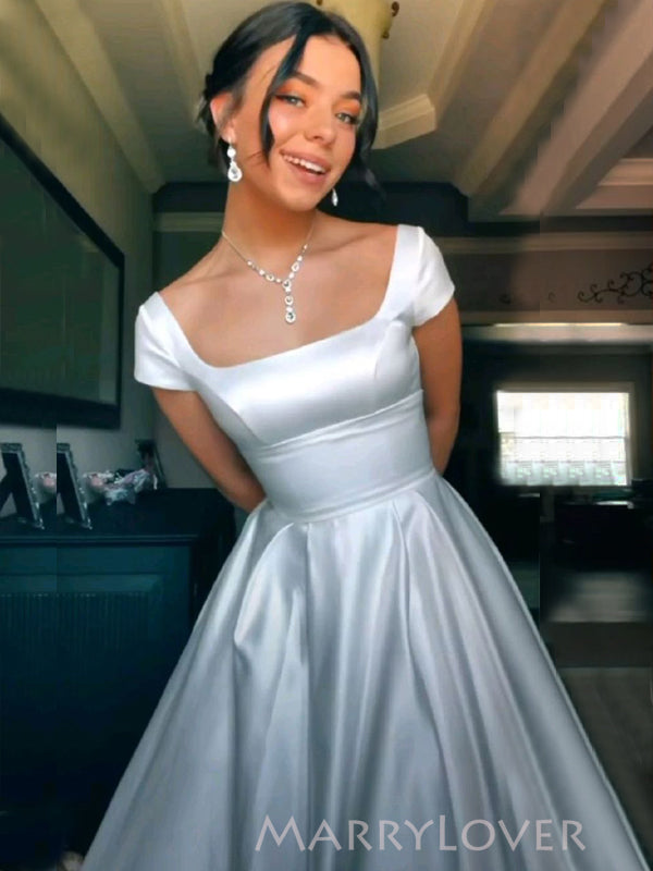 Gorgeous Ivory Satin A-line Long Evening Prom Dresses, Formal Wedding MarryLover Gorgeous Ivory Satin A-line Long Evening Prom Dresses, Formal Wedding MarryLover