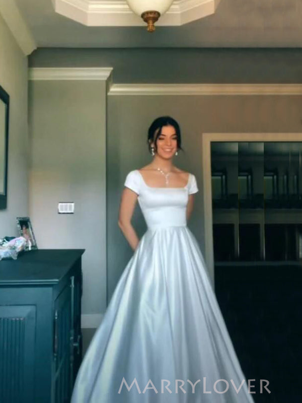 Gorgeous Ivory Satin A-line Long Evening Prom Dresses, Formal Wedding MarryLover Gorgeous Ivory Satin A-line Long Evening Prom Dresses, Formal Wedding MarryLover