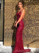 Sparkly Backless Sequins Mermaid Long Evening Prom Dresses, V-neck Prom Dress, MR9122