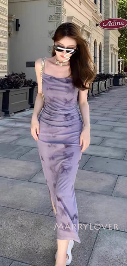 Mermaid Purple Spaghetti Straps Long Evening Prom Dresses, MR9163