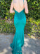 Mermaid Spaghetti Straps Blue Sheath Long Evening Prom Dresses, MR9179
