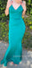 Mermaid Spaghetti Straps Blue Sheath Long Evening Prom Dresses, MR9179