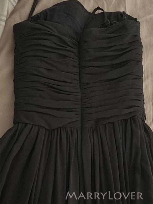 Lovely Black Chiffon A-line Long Evening Prom Dresses, MR9182
