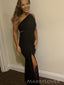 One Shoulder Black Purple Mermaid Side Slit Long Evening Prom Dresses, MR9194