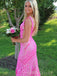 Hot Pink Sparkly Sequins Mermaid V-neck Long Evening Prom Dresses, V-back Prom Dress, MR9200